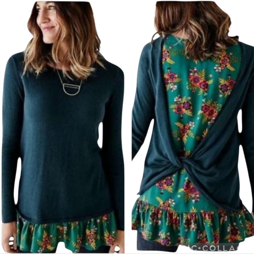 Matilda Jane Teal and Floral Crew Neck Sweater